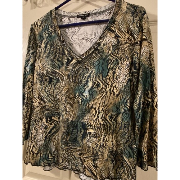 Vintage Y2K 3/4 sleeve T Shirt fairy lettuce trim whimsy Artsy 90s Animal Print - Picture 15 of 16